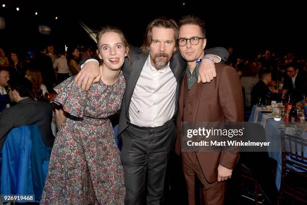 Actors Maya Hawke, Ethan Hawke, and Sam Rockwell during the 2018 Film Independent Spirit Awards on March 3, 2018 in Santa Monica, California.