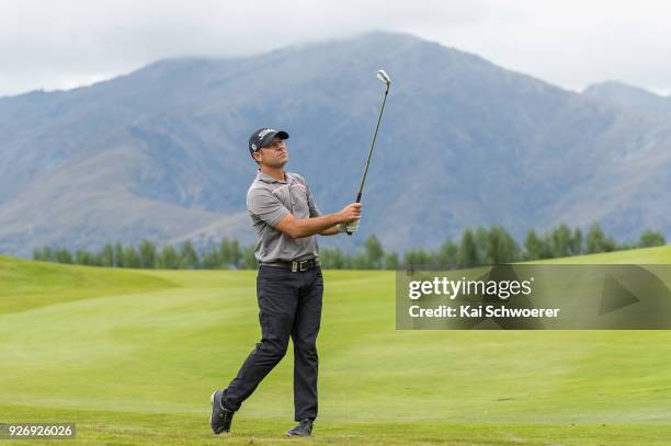 Terry Pilkadaris of Australia plays a shot during day four of the ISPS Handa New Zealand Golf Open at Millbrook Golf Resort on March 4, 2018 in...