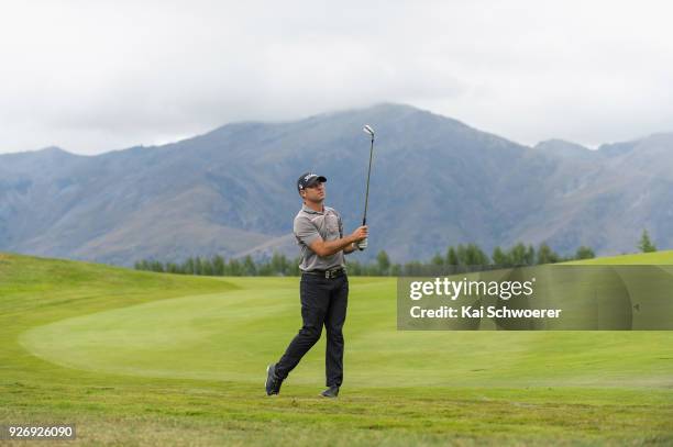 Terry Pilkadaris of Australia plays a shot during day four of the ISPS Handa New Zealand Golf Open at Millbrook Golf Resort on March 4, 2018 in...