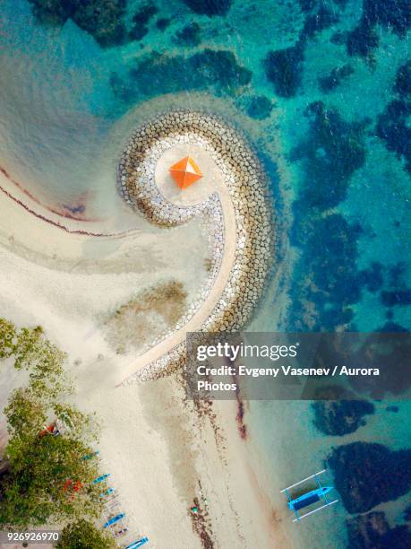 aerial view of beach, denpasar selatan, bali, indonesia - bali indonesia stock pictures, royalty-free photos & images