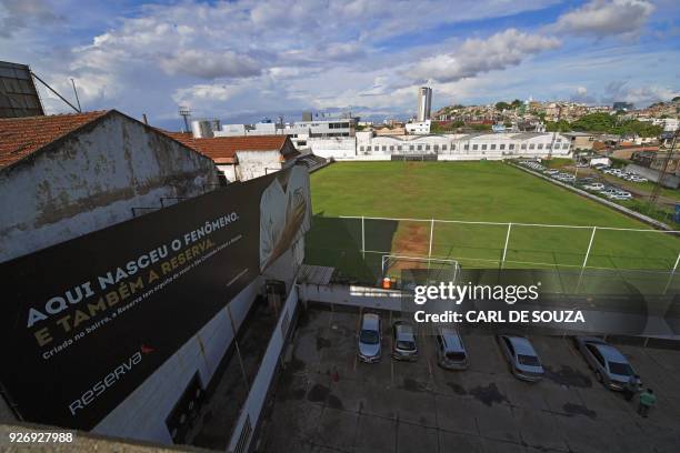 An advertising billboard reading "the Phenomenon was born here" is seen at Sao Cristovao football club in Rio de Janeiro, Brazil on February 7, 2018....