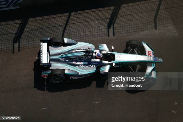 In this handout provided by Jaguar Racing, Mitch Evans , Panasonic Jaguar Racing, Jaguar I-Type II in action during the Mexico City ePrix, Round 5 of...