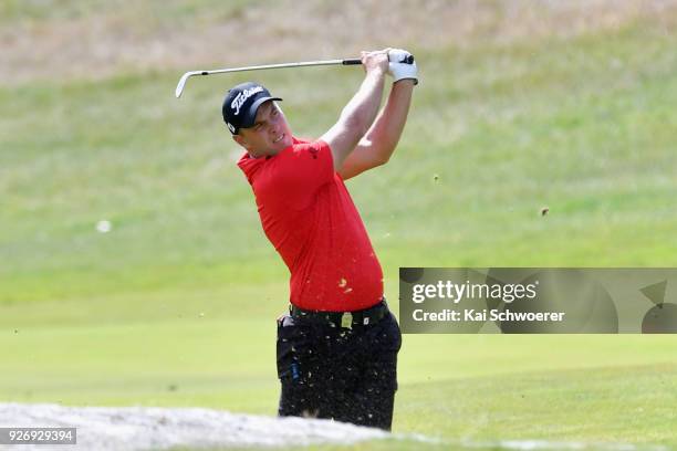 Daniel Nisbet of Australia plays a shot during day four of the ISPS Handa New Zealand Golf Open at Millbrook Golf Resort on March 4, 2018 in...