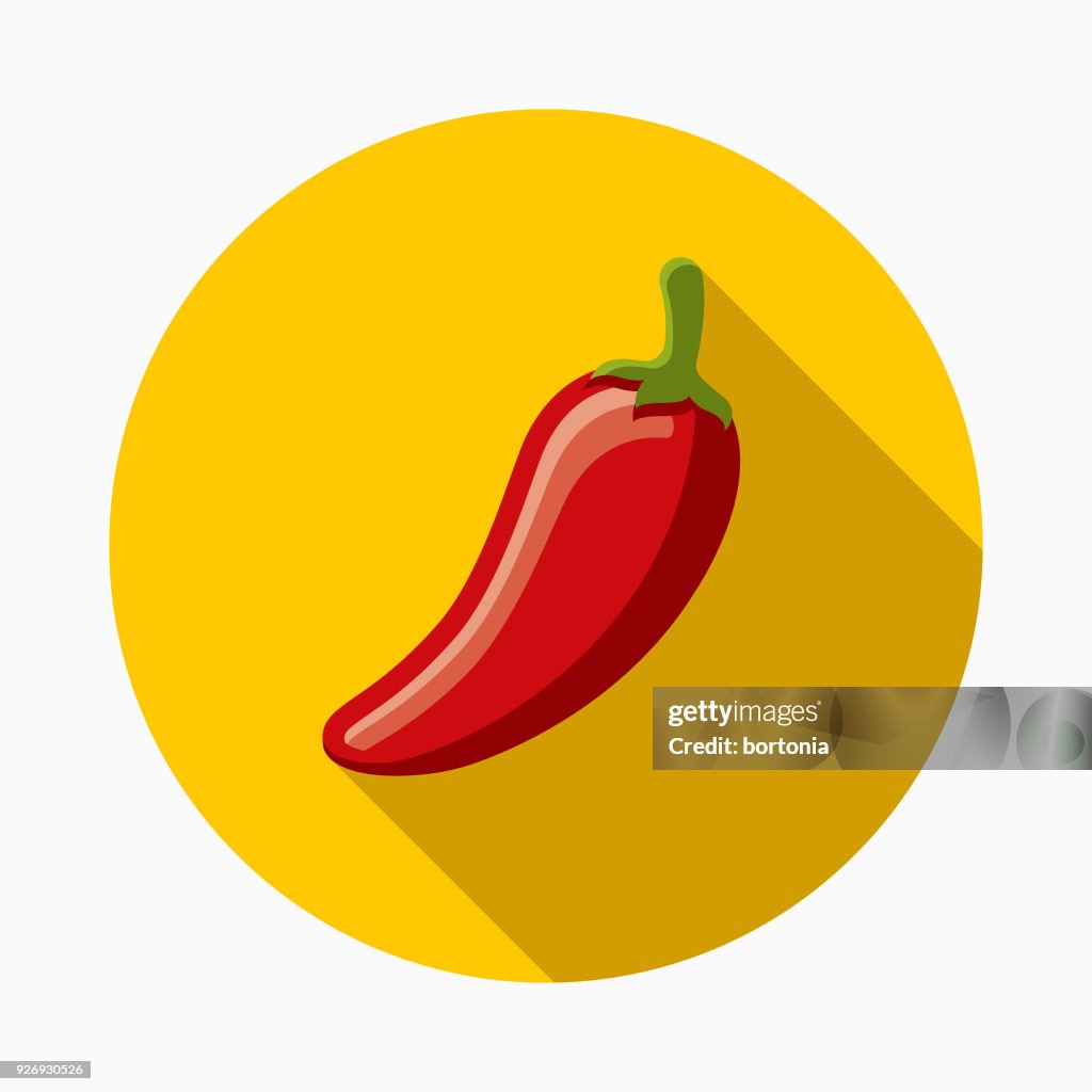 Hete peper platte ontwerp Mexico pictogram met kant schaduw