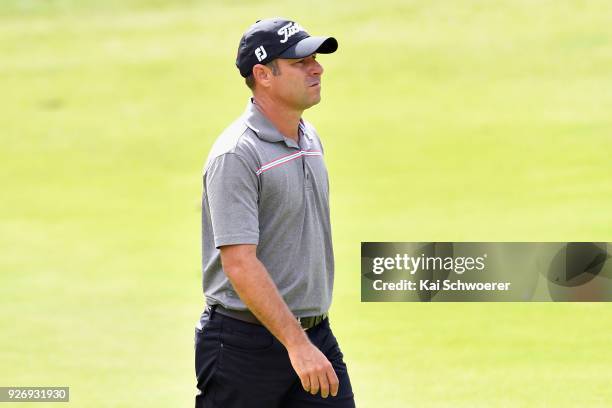 Terry Pilkadaris of Australia looks on during day four of the ISPS Handa New Zealand Golf Open at Millbrook Golf Resort on March 4, 2018 in...