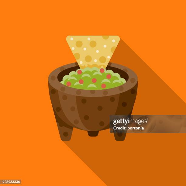 ilustraciones, imágenes clip art, dibujos animados e iconos de stock de icono de méxico diseño plano de guacamole con sombra lateral - guacamole bowl vector