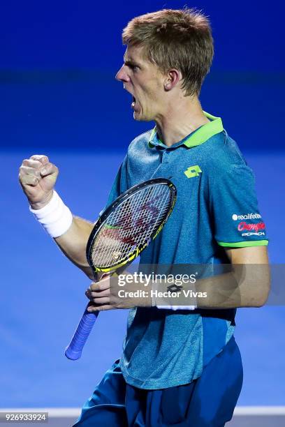 Kevin Anderson of South Africa celebrates during a semifinal match between Jared Donaldson of United States and Kevin Anderson of South Africa as...