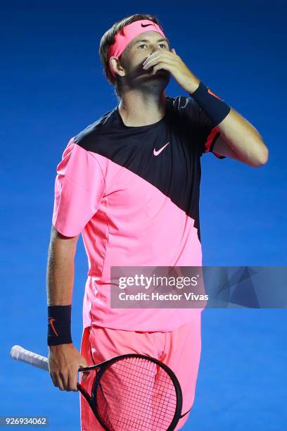 Jared Donaldson of United States reacts during a semifinal match between Jared Donaldson of United States and Kevin Anderson of South Africa as part...