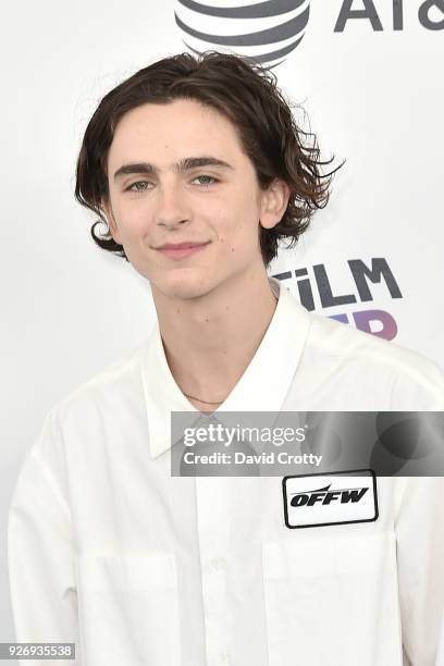 Timothee Chalamet attends the 2018 Film Independent Spirit Awards - Arrivals on March 3, 2018 in Santa Monica, California.