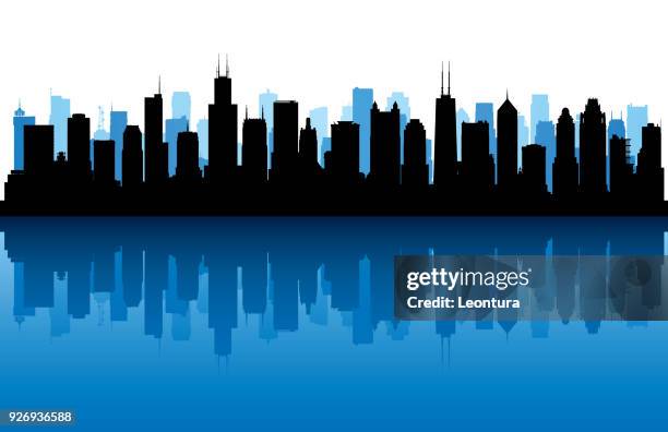 chicago (all buildings are complete and moveable) - chicago skyline night stock illustrations