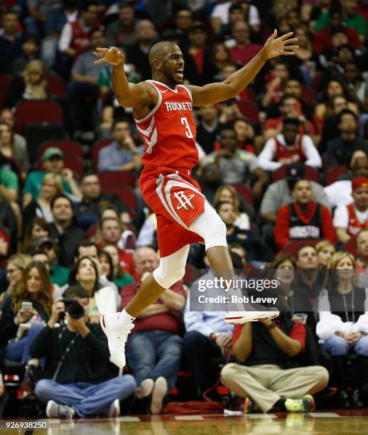 Chris Paul of the Houston Rockets loses control of the ball against the Boston Celtics at Toyota Center on March 3, 2018 in Houston, Texas. NOTE TO...