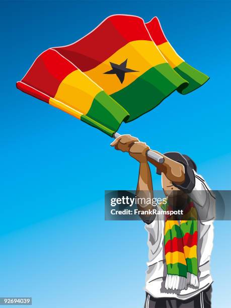 ghana waving flag soccer fan - ghanaian flag stock illustrations