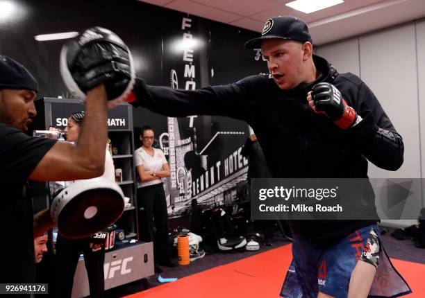 Stefan Struve of The Netherlands warms up backstage prior to his bout against Andrei Arlovski of Belarus during the UFC 222 event inside T-Mobile...