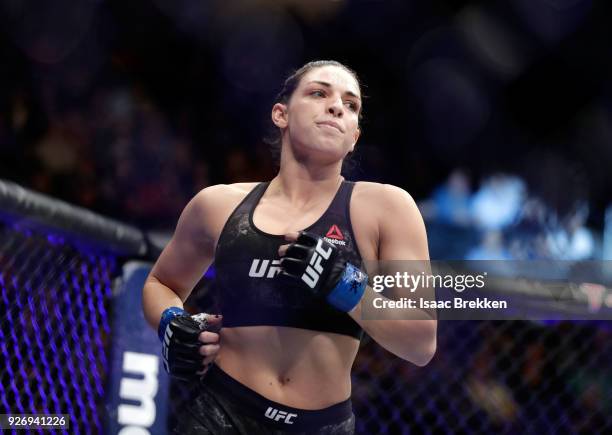 Mackenzie Dern jogs before a women's strawweight bout during UFC 222 at T-Mobile Arena on March 3, 2018 in Las Vegas, Nevada.