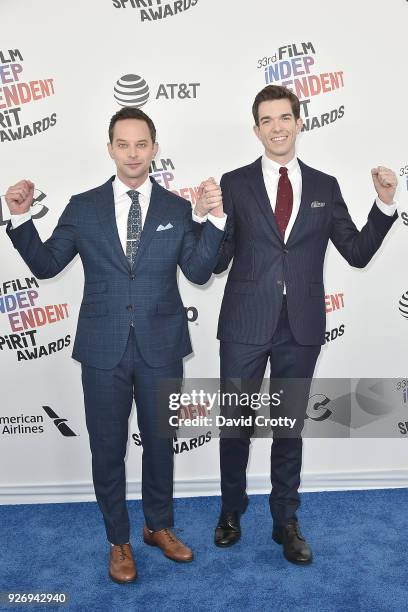 Nick Kroll and John Mulaney attend the 2018 Film Independent Spirit Awards - Arrivals on March 3, 2018 in Santa Monica, California.