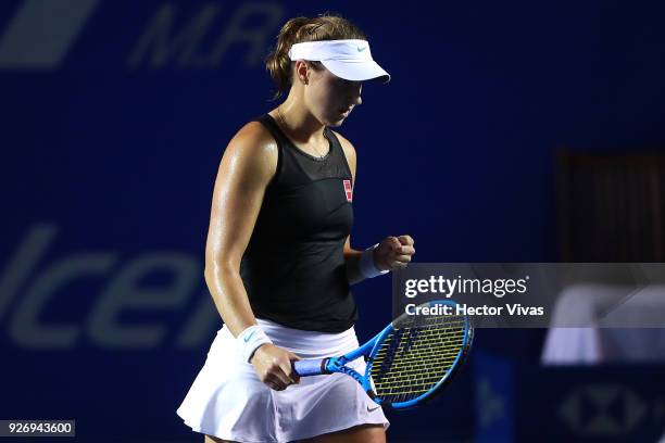 Rebecca Peterson of Sweden celebrates during a semifinal match between Stefanie Voegele of Switzerland and Rebecca Peterson of Sweden as part of the...