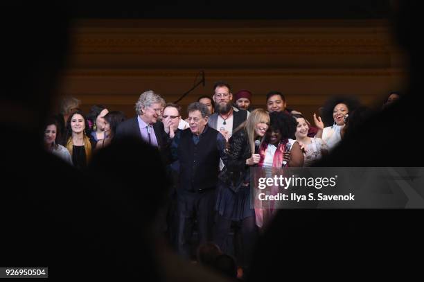 Tibet House Co-Founder and President Robert Thurman, Philip Glass, Carly Simon and the Resistance Revival Chorus perform onstage at the 31st Annual...