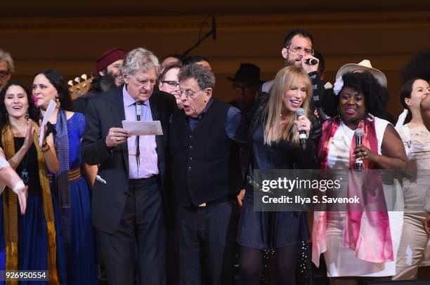 Tibet House Co-Founder and President Robert Thurman, Philip Glass, Carly Simon and the Resistance Revival Chorus perform onstage at the 31st Annual...