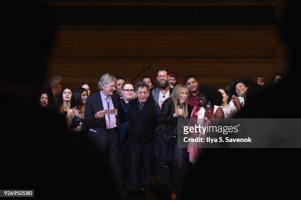 Tibet House Co-Founder and President Robert Thurman, Philip Glass, Carly Simon and the Resistance Revival Chorus perform onstage at the 31st Annual...