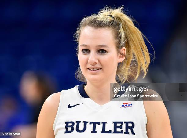 Butler Bulldogs forward Tori Schickel looks on during the game against the Providence Lady Friars on March 3, 2018 at the Wintrust Arena located in...