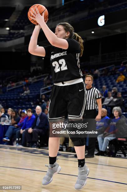Providence Lady Friars guard Olivia Orlando shoots a jumper during the game against the Butler Bulldogs on March 3, 2018 at the Wintrust Arena...