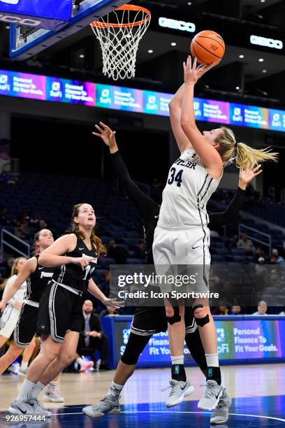 Butler Bulldogs forward Tori Schickel shoots during the game against the Providence Lady Friars on March 3, 2018 at the Wintrust Arena located in...