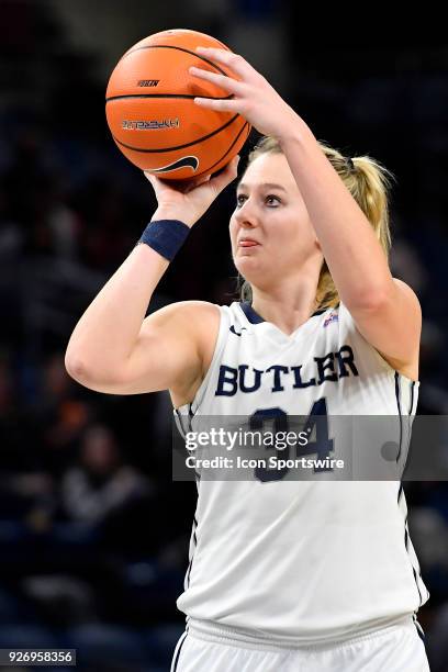 Butler Bulldogs forward Tori Schickel shoots the basketball during the game against the Providence Lady Friars on March 3, 2018 at the Wintrust Arena...
