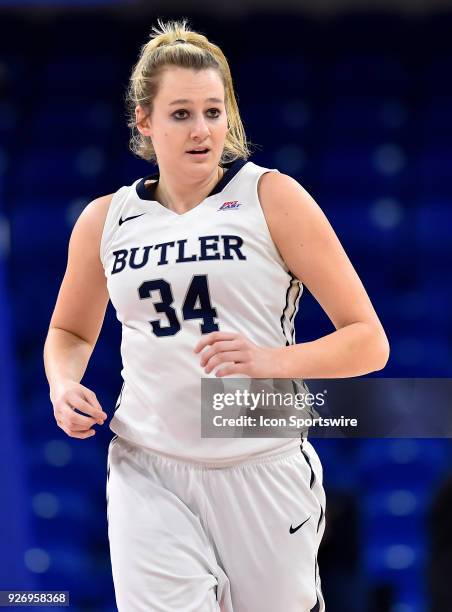 Butler Bulldogs forward Tori Schickel looks on during the game against the Providence Lady Friars on March 3, 2018 at the Wintrust Arena located in...