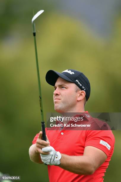 Daniel Nisbet of Australia plays a shot during day four of the ISPS Handa New Zealand Golf Open at Millbrook Golf Resort on March 4, 2018 in...