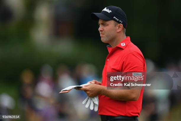 Daniel Nisbet of Australia looks on during day four of the ISPS Handa New Zealand Golf Open at Millbrook Golf Resort on March 4, 2018 in Queenstown,...