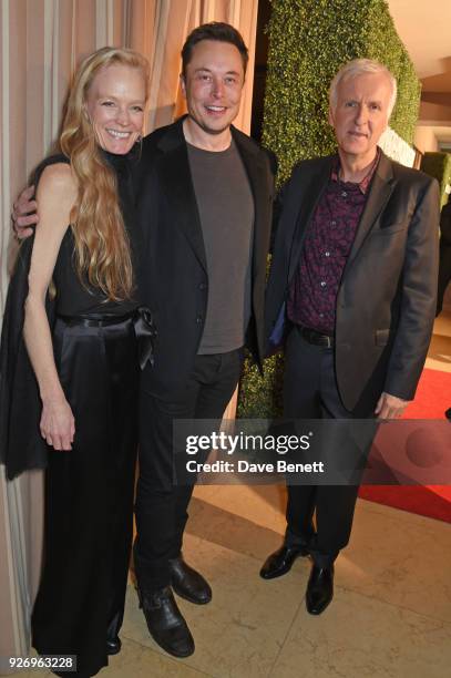 Suzy Amis Cameron, Elon Musk and James Cameron attend the first annual gala hosted by MAISON-DE-MODE.COM and Perrier Jouet to celebrate Sustainable...