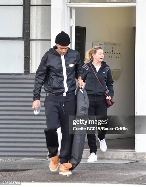 Chris Ivery and Ellen Pompeo are seen on March 03, 2018 in Los Angeles, California.