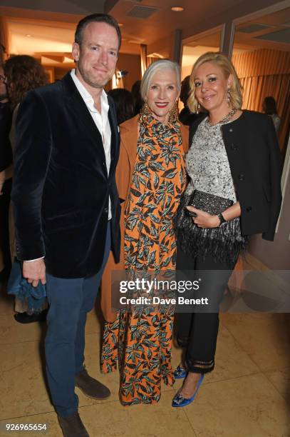 Rupert Adams, Maye Musk and Nadja Swarovski attend the first annual gala hosted by MAISON-DE-MODE.COM and Perrier Jouet to celebrate Sustainable...