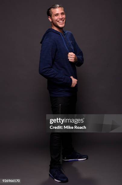 Brian Ortega poses for a portrait backstage after his victory over Frankie Edgar during the UFC 222 event inside T-Mobile Arena on March 3, 2018 in...