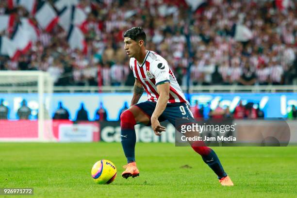 Alan Pulido of Chivas drives the ball during the 10th round match between Chivas and America as part of the Torneo Clausura 2018 Liga MX at Akron...