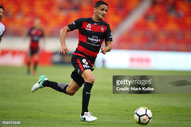 Marcelo Carrusca of the Wanderers chases the ball during the round 23 A-League match between the Western Sydney Wanderers and the Perth Glory at...
