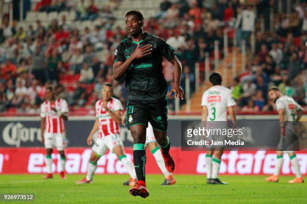 Jorge Djaniny Tavares celebrates after scoring the first goal of his team during the 10th round match between Necaxa and Santos Laguna as part of the...