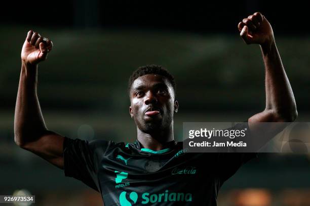 Jorge Djaniny Tavares celebrates after scoring the first goal of his team during the 10th round match between Necaxa and Santos Laguna as part of the...