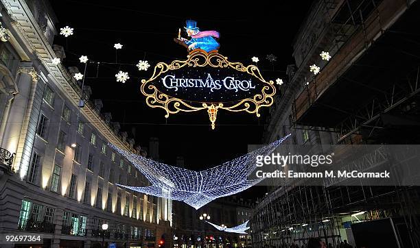 General view as Regent Street switches on Christmas lights on November 3, 2009 in London, England.