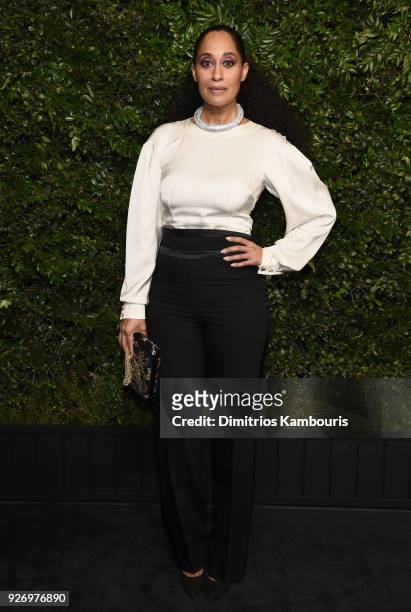 Tracee Ellis Ross, wearing CHANEL, attends Charles Finch and Chanel Pre-Oscar Awards Dinner at Madeo in Beverly Hills on March 3, 2018 in Beverly...