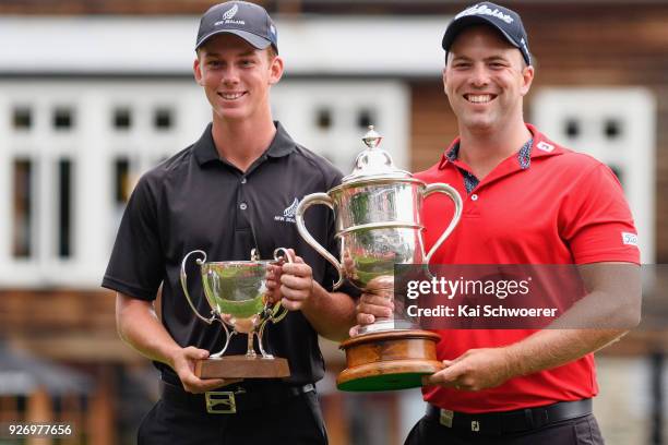 Bledisloe Cup winner Daniel Hillier of New Zealand and Brodie Breeze Challenge Cup winner Daniel Nisbet of Australia pose during day four of the ISPS...