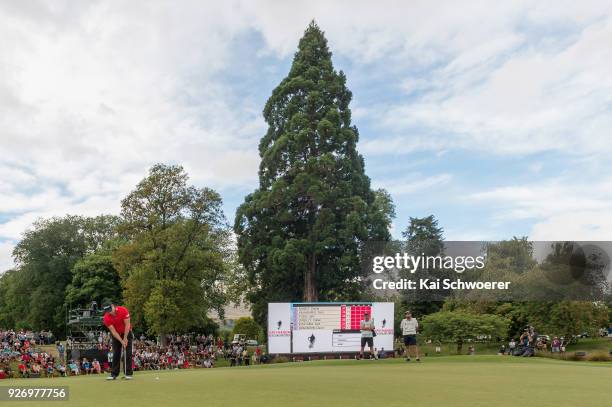 Daniel Nisbet of Australia putts on the 18th hole during day four of the ISPS Handa New Zealand Golf Open at Millbrook Golf Resort on March 4, 2018...