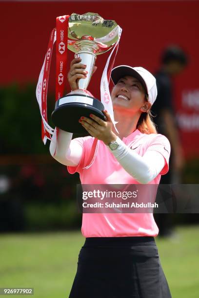 Michelle Wie of the United States of America wins the 2018 HSBC Women's World Championship at Sentosa Golf Club on March 4, 2018 in Singapore.