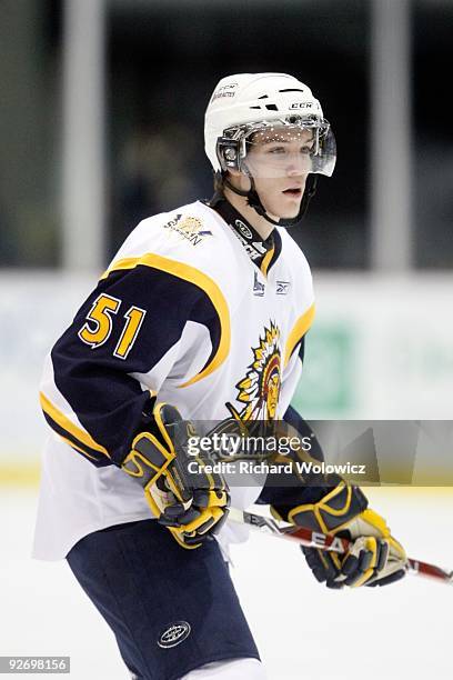 Gabriel Lemieux of the Shawinigan Cataractes skates during the game against the Rouyn-Noranda Huskies at the Bionest Centre on October 29, 2009 in...