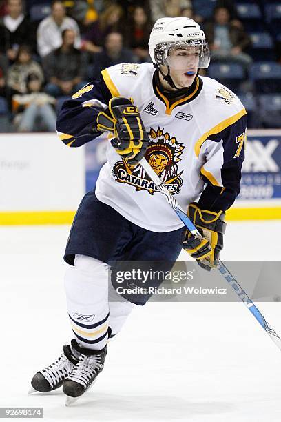 Michael Bournival of the Shawinigan Cataractes skates during the game against the Rouyn-Noranda Huskies at the Bionest Centre on October 29, 2009 in...