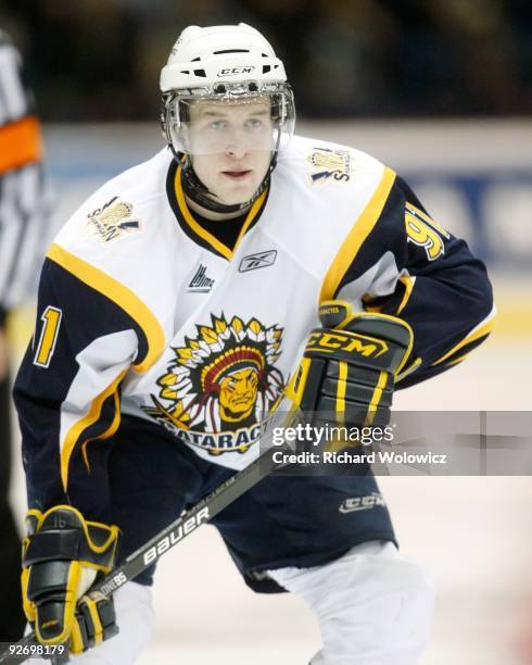 Charles-Olivier Roussel of the Shawinigan Cataractes skates during the game against the Rouyn-Noranda Huskies at the Bionest Centre on October 29,...