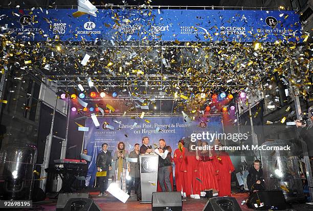 Colin Firth switches on Regent Streets' Christmas Lights on November 3, 2009 in London, England.