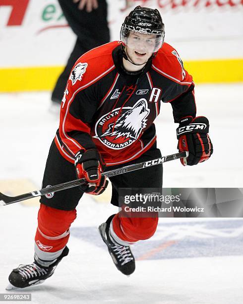 Gabriel O'Connor of the Rouyn-Noranda Huskies skates during the game against the Shawinigan Cataractes at the Bionest Centre on October 29, 2009 in...