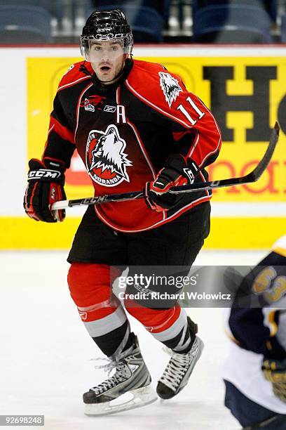 Guillaume Tougas of the Rouyn-Noranda Huskies skates during the game against the Shawinigan Cataractes at the Bionest Centre on October 29, 2009 in...