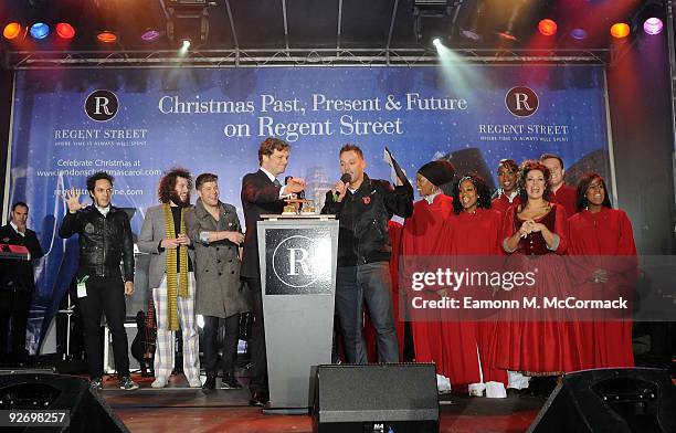 Colin Firth switches on Regent Streets' Christmas Lights on November 3, 2009 in London, England.